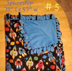 Fleece blanket handmade spaceships blue